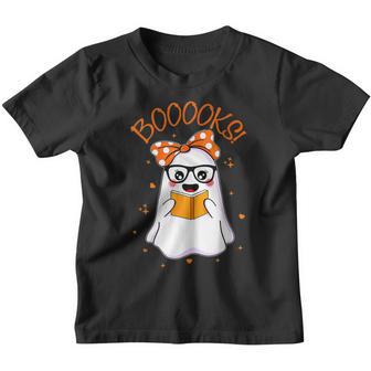 Booooks Cute Ghost Reading Library Books Halloween Teacher V4 Youth T-shirt - Thegiftio UK