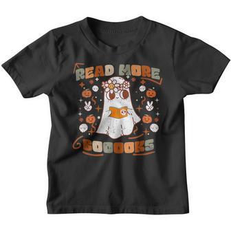Booooks Ghost Read More Retro Groovy Halloween Bookish Youth T-shirt - Thegiftio UK