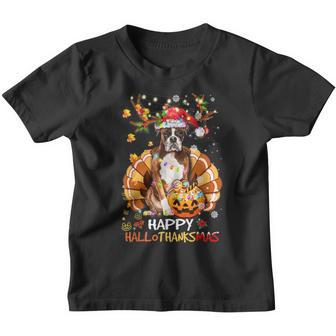 Boxer Dog Happy Hallothanksmas Halloween Thanksgiving Xmas V2 Youth T-shirt - Thegiftio UK