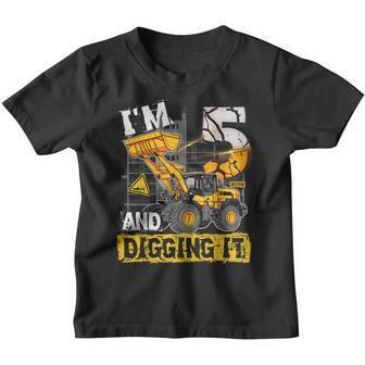 Boy 5 Year Old 5Th Birthday Construction Im 5 And Digging It Youth T-shirt | Mazezy