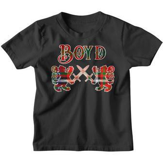 Boyd Scottish Clan Family Kilt Tartan Lion Youth T-shirt - Seseable
