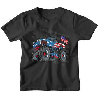 Boys Monster Truck Lover American Flag Racing Usa Patriotic Youth T-shirt | Mazezy
