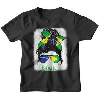 Brazil Soccer Jersey Messy Bun Brazilian Football Girl Women Youth T-shirt - Thegiftio UK