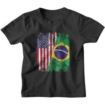 Brazilian Roots Half American Flag Gift Youth T-shirt - Thegiftio UK