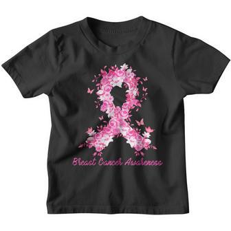 Breast Cancer Awareness Butterfly Floral Pink Ribbon Women Youth T-shirt - Thegiftio UK