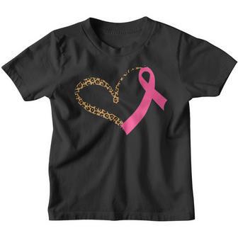 Breast Cancer Awareness Leopard Print Heart Pink Ribbon Mom Youth T-shirt - Thegiftio UK