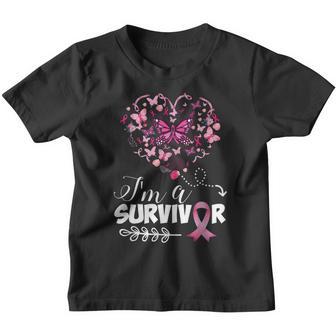 Breast Cancer Awareness Pink Butterfly Heart Im A Survivor Youth T-shirt - Thegiftio UK