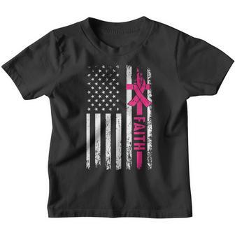 Breast Cancer Faith Ribbon Usa Flag Breast Cancer Awareness Youth T-shirt - Thegiftio UK