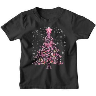 Breast Cancer Pink Ribbon Christmas Tree Xmas Family Pajamas Youth T-shirt - Thegiftio UK