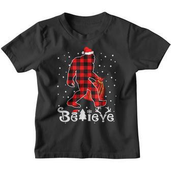 Buffalo Plaid Believe Bigfoot Santa Hat Christmas Men Women V2 Youth T-shirt - Thegiftio UK