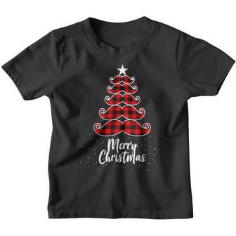 Buffalo Plaid Christmas Moustache Tree For Dad Mom Kid Youth T-shirt - Thegiftio UK