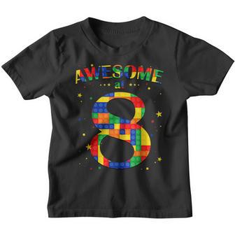 Building Blocks Bricks Awesome At 8 Years Old Birthday Boy V3 Youth T-shirt - Thegiftio UK