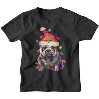 Bulldog Santa Christmas Tree Lights Xmas Boys Dog Dogmas Youth T-shirt - Thegiftio UK