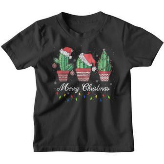 Cactus Lover Christmas Lights Santa Hat Funny Xmas Holiday Youth T-shirt - Thegiftio UK