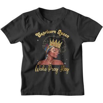 Capricorn Queen Wake Pray Slay Birthday Zodiac Back Girl Youth T-shirt - Thegiftio UK
