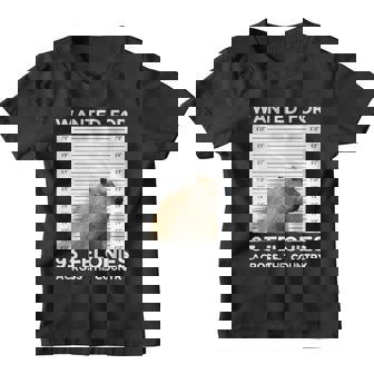 Capybara Mugshot Wanted For 93 Felonies Across The Country Youth T-shirt - Monsterry