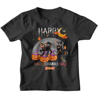 Cat Black Boo Happy Hallothanksmas Youth T-shirt - Thegiftio UK