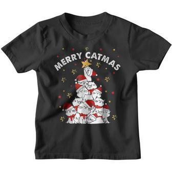 Cat Christmas Tree Xmas Girls Boys Funny Meowy Catmas Santa V2 Youth T-shirt - Thegiftio UK