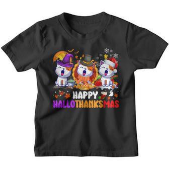 Cat Thanksgiving Merry Christmas Happy Hallothanksmas Cats Youth T-shirt - Thegiftio UK