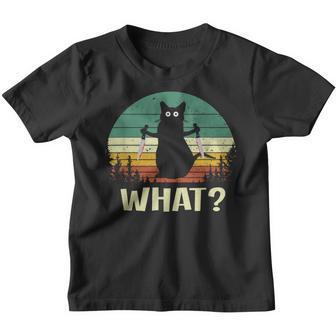 Cat What Funny Black Cat Retro Vintage Cat With Knife Youth T-shirt - Thegiftio UK