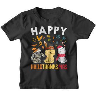 Cats Happy Hallothanksmas Thanksgiving Christmas V2 Youth T-shirt - Thegiftio UK