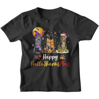 Cats Lover Halloween Thanksgiving Christmas Hallothanksmas Youth T-shirt - Thegiftio UK