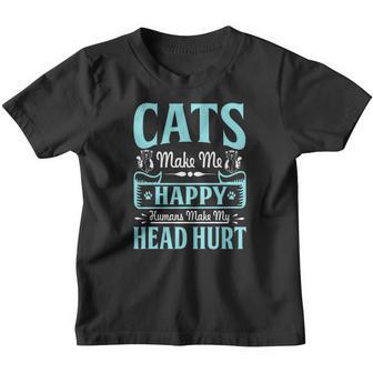 Cats Make Me Happy Humans Make My Head Hurt Blue Youth T-shirt - Thegiftio UK