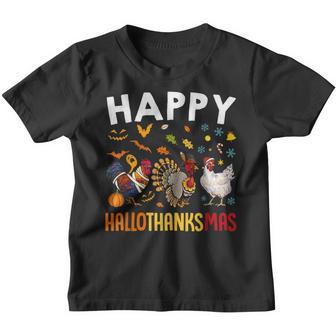 Chickens Happy Hallothanksmas Thanksgiving Christmas Youth T-shirt - Thegiftio UK