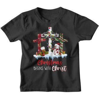 Christmas Begin With Christ Snowman Cross Jesus Youth T-shirt - Thegiftio UK