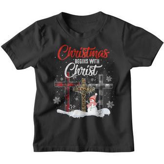 Christmas Begins With Christ Snowman Christian Faith Xmas V3 Youth T-shirt - Thegiftio UK