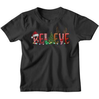 Christmas Believe Santa Hat Elf Xmas Tree Antlers Boys Girls Youth T-shirt - Thegiftio UK