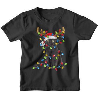 Christmas Black Cat Light Funny Cat Lover Xmas Pajama Youth T-shirt - Thegiftio UK