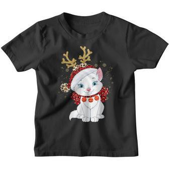 Christmas Cat Reindeer Light Antlers Men Women Boys Girls Youth T-shirt - Thegiftio UK