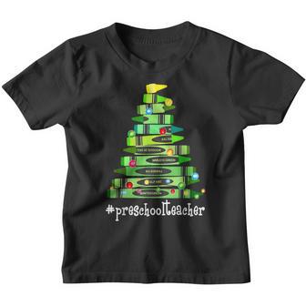 Christmas Crayon Preschool Teacher Tree-Best Funny Christmas Youth T-shirt - Thegiftio UK