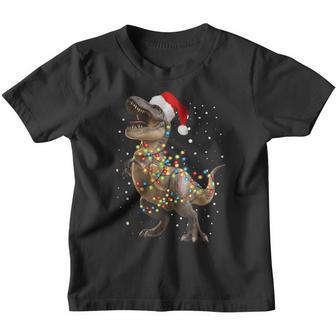 Christmas Dinosaur Kids Boys Men Funny Xmas Lights Tree Rex V2 Youth T-shirt - Thegiftio UK