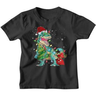 Christmas Dinosaur Santa Hat Lights Tree Rex Gifts Kids Boys Youth T-shirt - Thegiftio UK