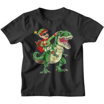 Christmas Elf Riding Dinosaur T Rex Boys Kids Men Funny Xmas Youth T-shirt - Thegiftio UK