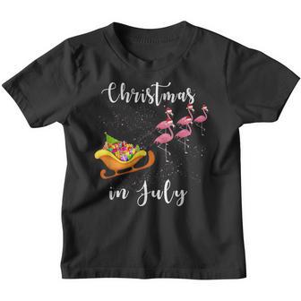 Christmas In July Funny Sleigh Flamingos Women Kid Summer Youth T-shirt - Thegiftio UK