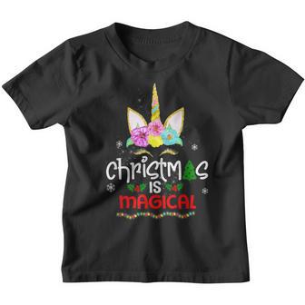 Christmas Is Magical Funny Lights Unicorn Face Gifts Girls Youth T-shirt - Thegiftio UK