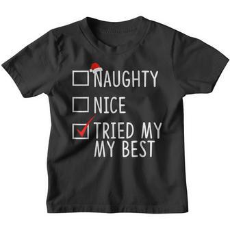 Christmas Naughty Nice Tried My Best Funny Santa Hat Xmas Youth T-shirt - Thegiftio UK