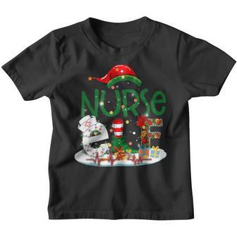 Christmas Nurse Elf Lights Xmas Pajama Funny Gifts Nursing Youth T-shirt - Thegiftio UK