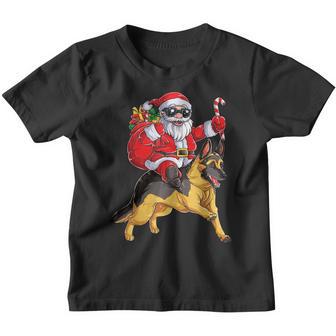 Christmas Santa Claus Riding German Shepherd Xmas Boys Dog Youth T-shirt - Thegiftio UK