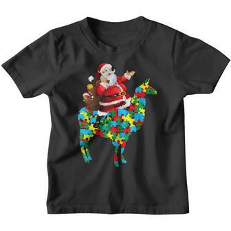 Christmas Santa Claus Riding Llama Autism Insert For Kids Youth T-shirt - Thegiftio UK