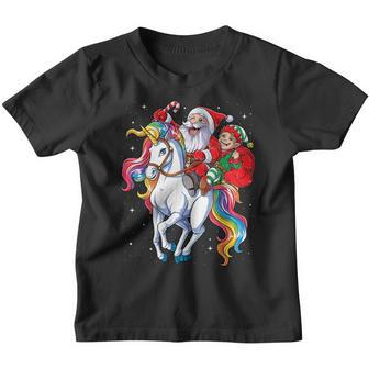 Christmas Santa Elf Riding Unicorn Xmas Girls Women Rainbow V2 Youth T-shirt - Thegiftio UK
