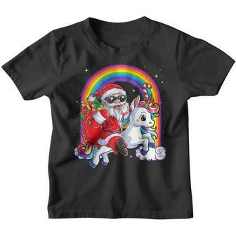 Christmas Santa Riding Unicorn Xmas Girls Women Kids Rainbow Youth T-shirt - Thegiftio UK