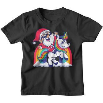 Christmas Santa Riding Unicorn Xmas Girls Women Rainbow V2 Youth T-shirt - Thegiftio UK