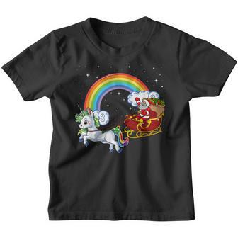 Christmas Santa Riding Unicorn Xmas Girls Women Rainbow V4 Youth T-shirt - Thegiftio UK