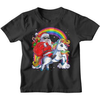 Christmas Santa Riding Unicorn Xmas Girls Women Rainbow V5 Youth T-shirt - Thegiftio UK