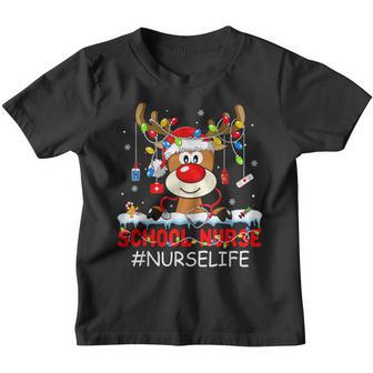 Christmas School Nurse Life Reindeer Lights Xmas Pjs Holiday Youth T-shirt - Thegiftio UK