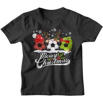 Christmas Soccer Ball Santa Hat Elf Reindeer Funny Xmas Youth T-shirt - Thegiftio UK